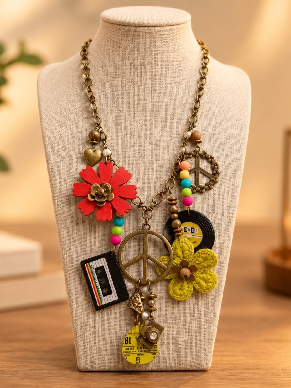 NWT Spin the Record Groovy Charm Necklace Primitive Peddler - Picture 4 of 6